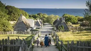 Pilgrim family in english village
