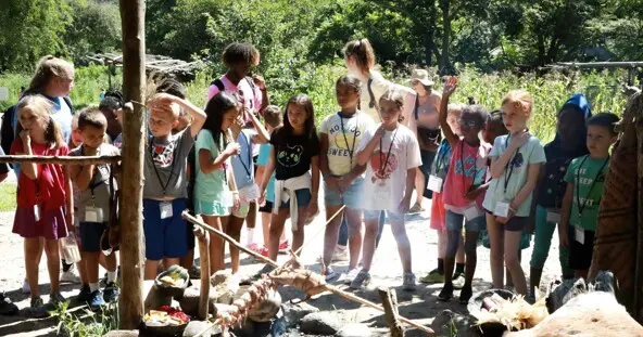 Scouts learn about Wampanoag seasonal foodways at the Historic Patuxet Homesite.