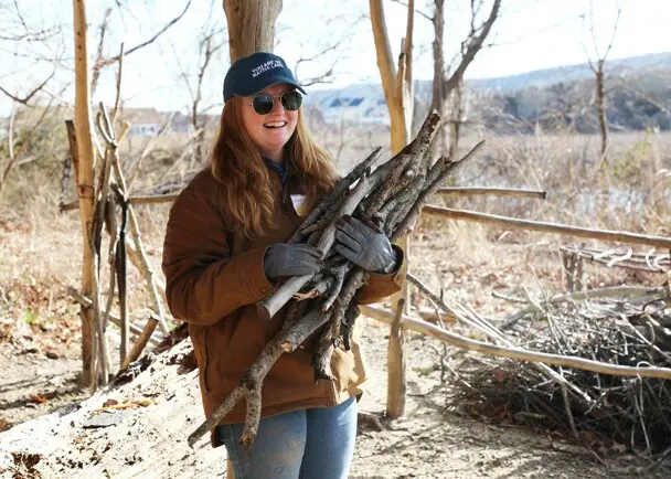 Staff homesite sticks clean up day