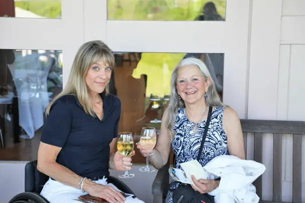 Patio reception guests wine