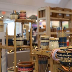 A display of artisan baskets for sale at the Winter Fair.