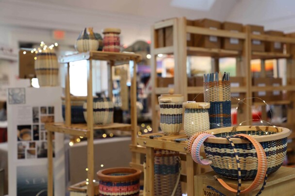 A display of artisan baskets for sale at the Winter Fair.
