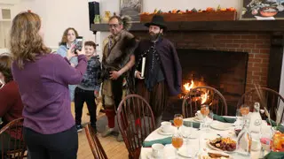 Thanksgiving dining family fireplace picture