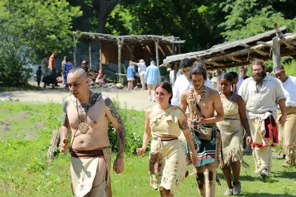 Educators lead traditional dance on the Historic Patuxet Homesite during Strawberry Thanksgiving