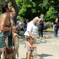 Wampanoag Educators sing to lead traditional dance on the Historic Patuxet Homesite