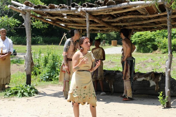 Museum Educator speaks at the Historic Patuxet Homesite.