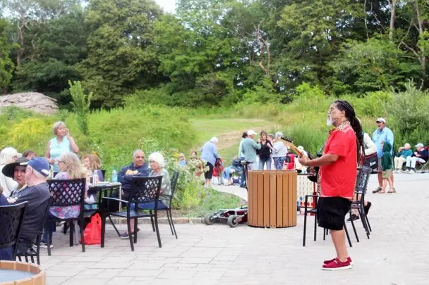 Summer music series the groovalottos center pavilion guitar player