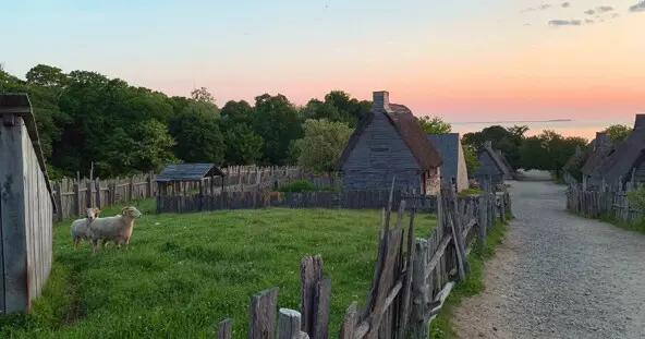 English village sunrise sheep bay view