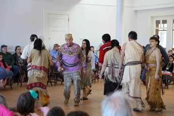 Wampanoag nation singers dancers crowd