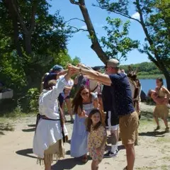 Guests participate in traditional Wampanoag dance on the Historic Patuxet Homesite