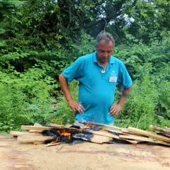 Museum educator watching first burn