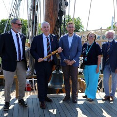 Plimoth Patuxet leadership joins Sir Lindsay Hoyle on the top deck of Mayflower II