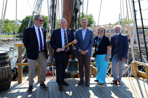 Plimoth Patuxet leadership joins Sir Lindsay Hoyle on the top deck of Mayflower II
