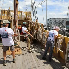 Day sail mayflower boston crew docking working lines