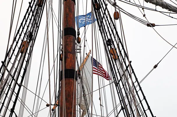 Sail boston 2026 sunset sail boston mayflower american flag plimoth patuxet winds of change flag