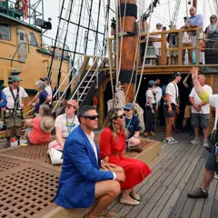 Sail boston 2026 sunset sail tug boat mayflower guests
