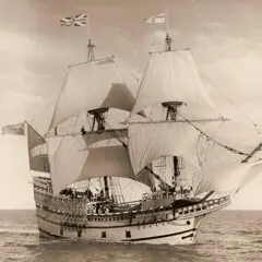 Historic image of Mayflower II sailing on the ocean