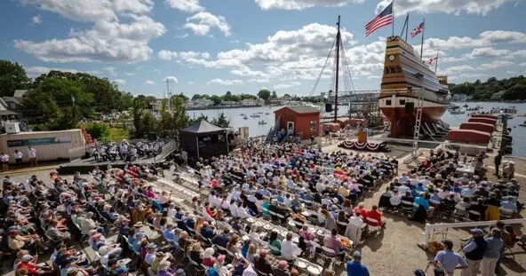 Large crowd in front of mayflower