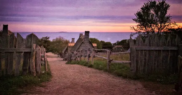 17th century english village at twlight