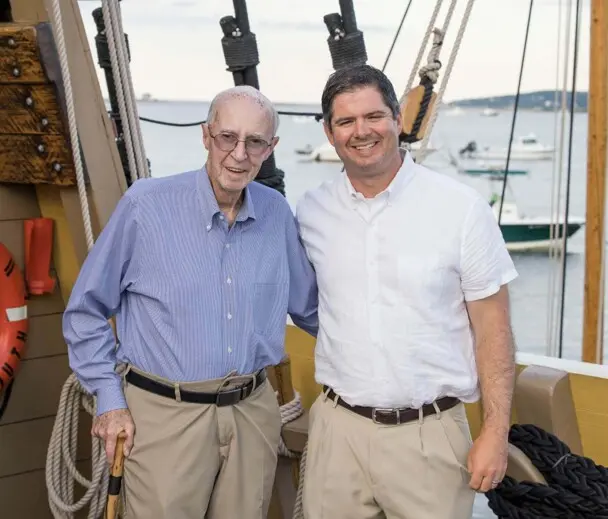 Party guests aboard Mayflower II.